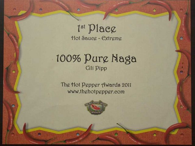 Pekoča omaka 100% Pure Naga - nagrada za 1. mesto